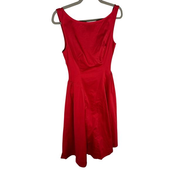 Helsa Stretch Cotton Sateen A Line Midi Dress Party Cocktail Evening Red Size M - Picture 4 of 10